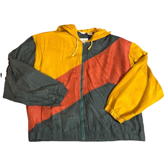 Vintage Summa Silk Bomber Jacket Mens L Colorblock Full Zip Pocket Casual 80s - Picture 7 of 7